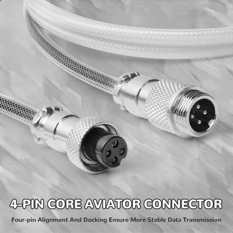 MAMBASNAKE كابل USB-C ملفوف من MAMBASNAKE للوحة المفاتيح المخصصة للألعاب مع إضاءة RGB، مضفر من النايلون مع موصل طيار ذو 4 دبابيس قابل للفصل، نوع C فائق السرعة مع معدل إرجاع 8 كيلوهرتز، طول 4.92 قدم (C01 ULTIMATE/أبيض-أسود) - Image 5