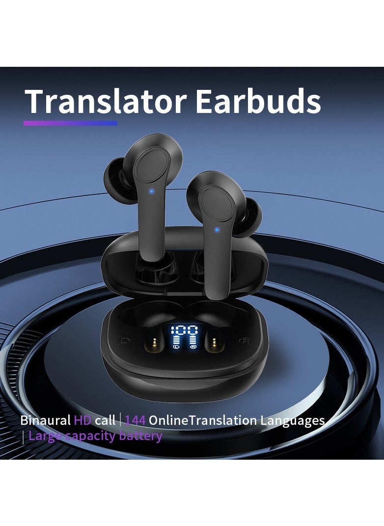Generic - Professional Smart Translator Earbuds Bluetooth Headphones Wireless Headset Intelligent voice translation Earphones Binaural Simultaneous Translation 144 Languages Translation Black - Image 1