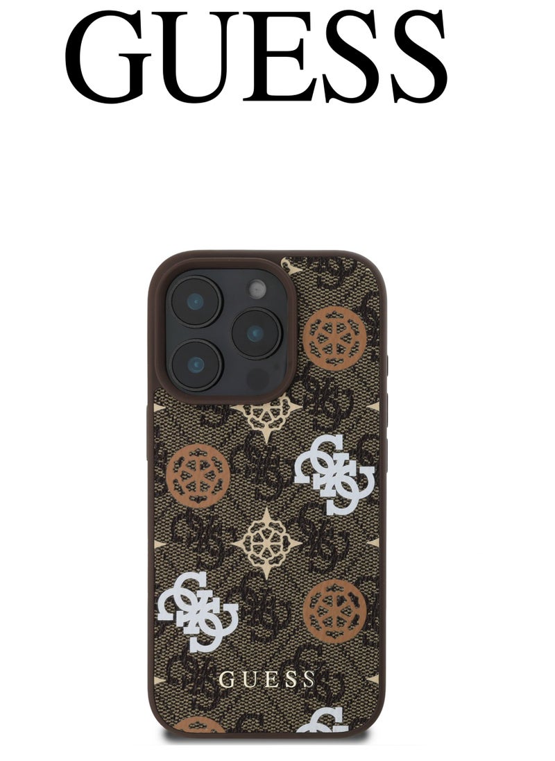 CG MOBILE IPhone 16 Pro cover, supports wireless charging MagSafe, with a logo and a leather design approved by the global brand Guess. From CG-MOBILE. In Brown  - Image 2