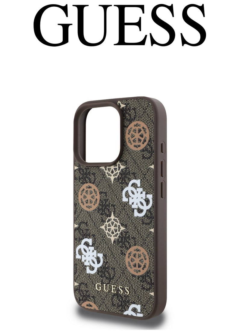 CG MOBILE IPhone 16 Pro cover, supports wireless charging MagSafe, with a logo and a leather design approved by the global brand Guess. From CG-MOBILE. In Brown  - Image 4