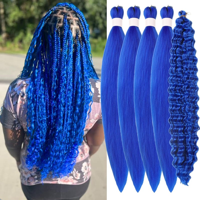 Leticia Blue Braiding Hair Pre Stretched Hypoallergenic Boho Hair for Braiding Crochet Boho Braids ez Braid Synthetic Knotless Curly Deep Wave Braids - Image 1