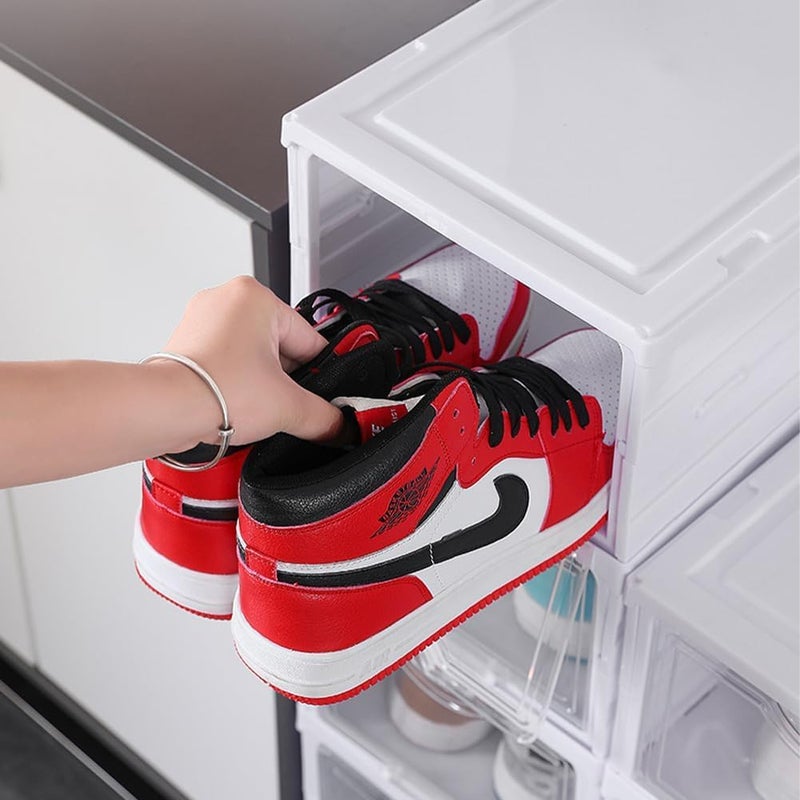 Parshya Drop Front Shoe Storage Box No Assembly Stackable Shoe Organizer Storage Bin with Clear Door Free Standing Shoe Shelf Cabinet with Lid Plastic Shoe Rack for Closet Entryway 4 Layer - Image 2