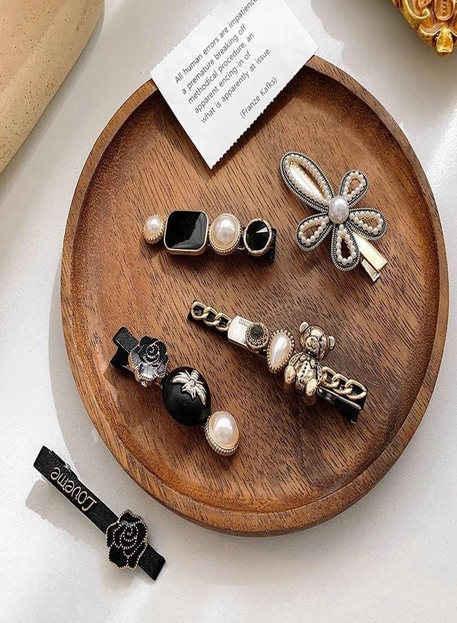 CARTSHOPPER Pearl Hair Clips Pins Lock Hair Clip Pin Mini Clutcher Hair Accessories Set 5-piece Hair Clip Simple Pearl Side Clip for Women Girls Headband Ins Black Froral Hair Accessories - Image 1