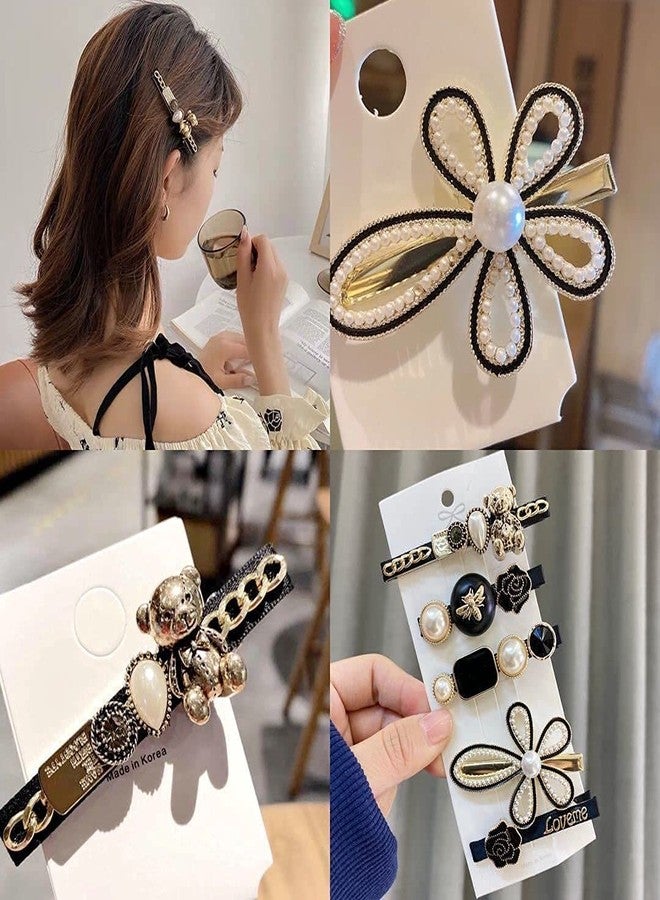 CARTSHOPPER Pearl Hair Clips Pins Lock Hair Clip Pin Mini Clutcher Hair Accessories Set 5-piece Hair Clip Simple Pearl Side Clip for Women Girls Headband Ins Black Froral Hair Accessories - Image 4