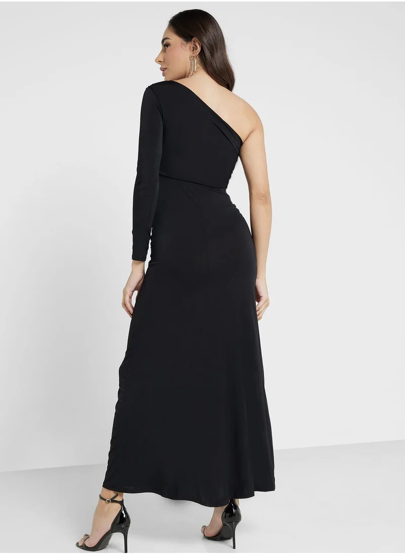 John Zack One Shoulder Side Slit Dress