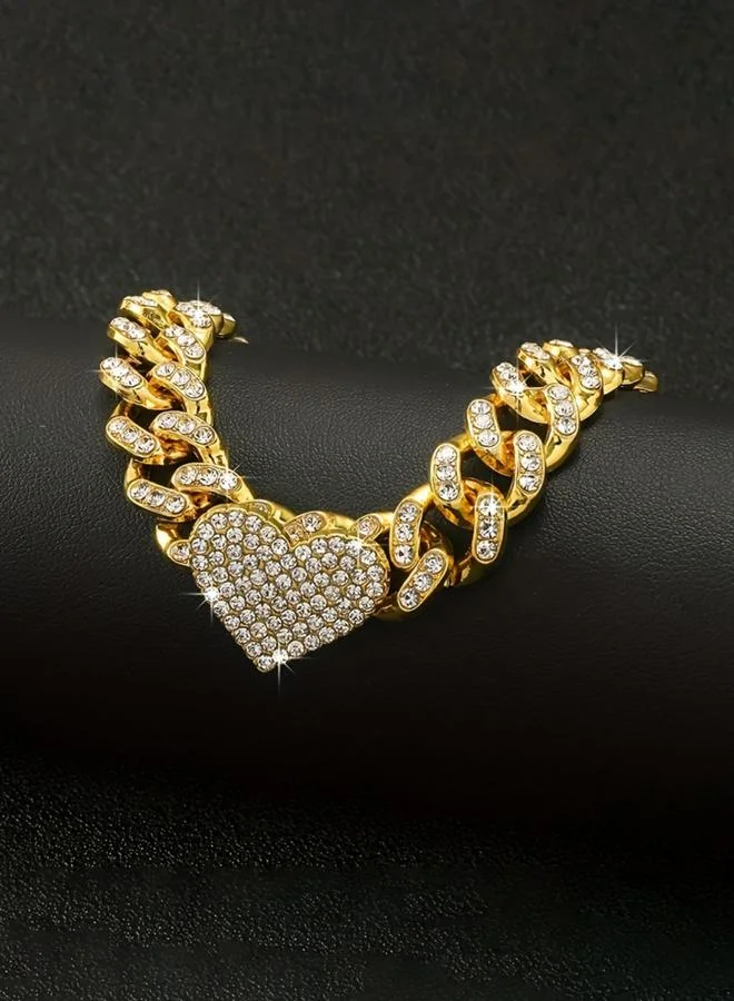 Take Two Gold Embellished Heart Shape Chain Bracelet