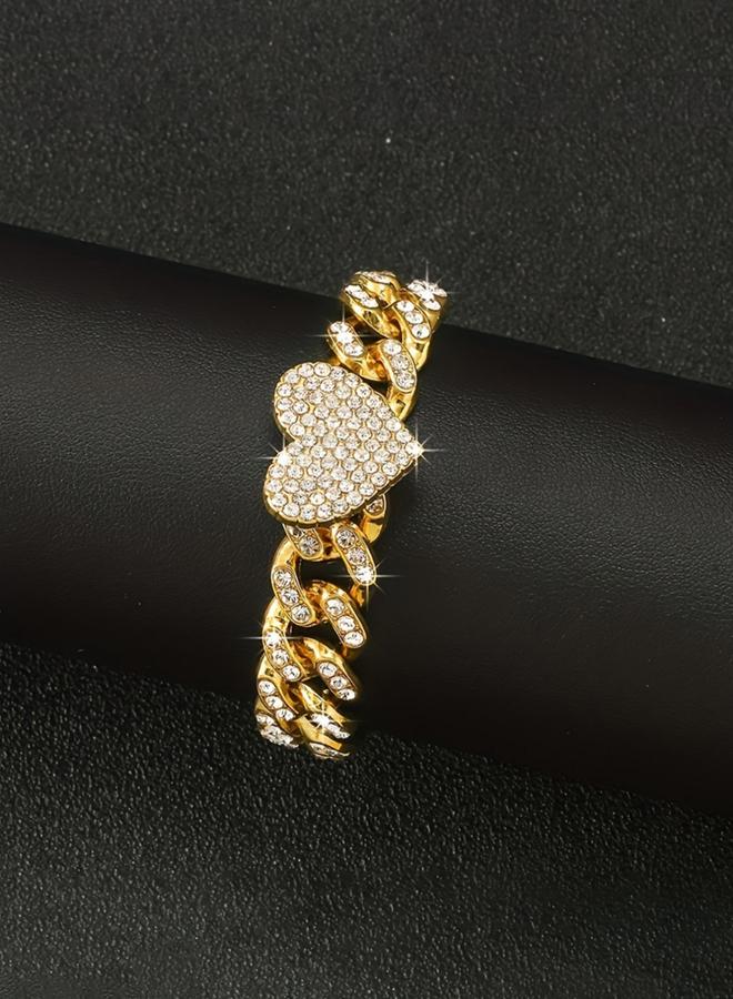 Take Two Gold Embellished Heart Shape Chain Bracelet - Image 2