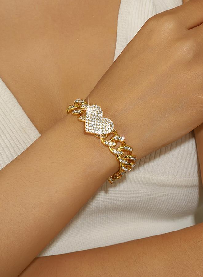 Take Two Gold Embellished Heart Shape Chain Bracelet - Image 1