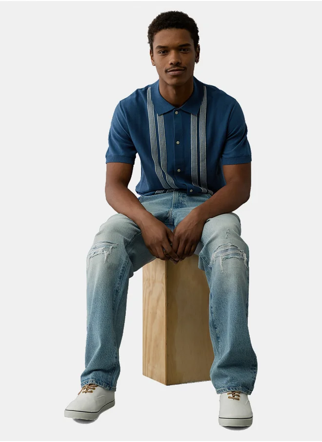 American Eagle AE Button-Up Striped Sweater Polo