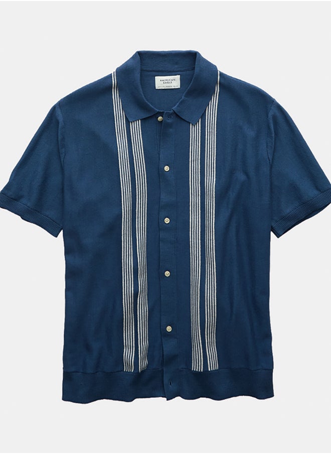 American Eagle - AE Button-Up Striped Sweater Polo - Image 1
