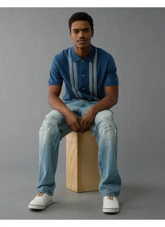 امريكان ايجل AE Button-Up Striped Sweater Polo