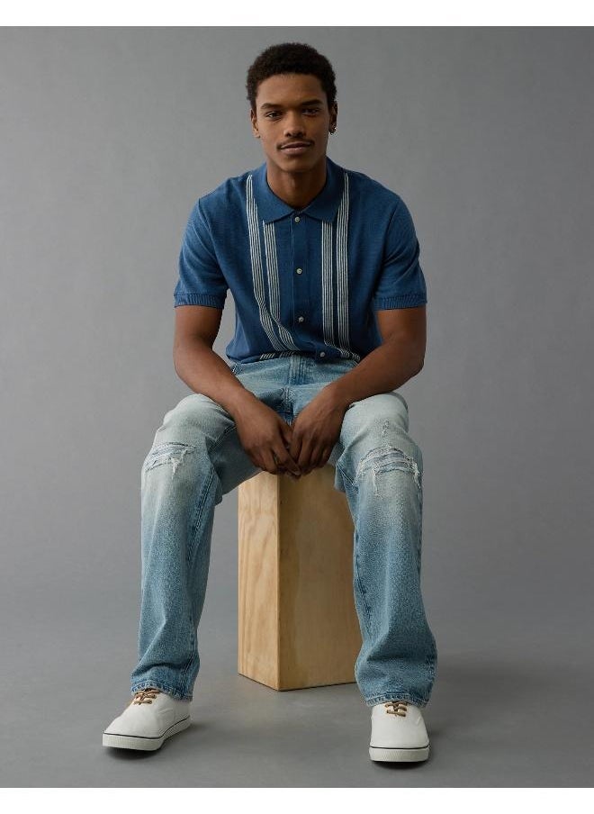 American Eagle AE Button-Up Striped Sweater Polo  - Image 1