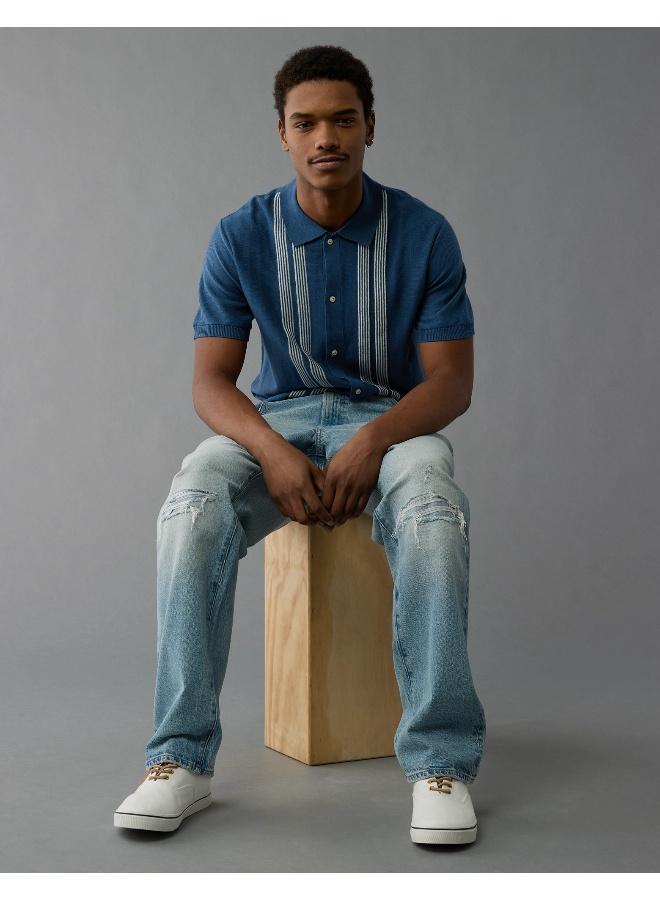 American Eagle AE Button-Up Striped Sweater Polo  - Image 1
