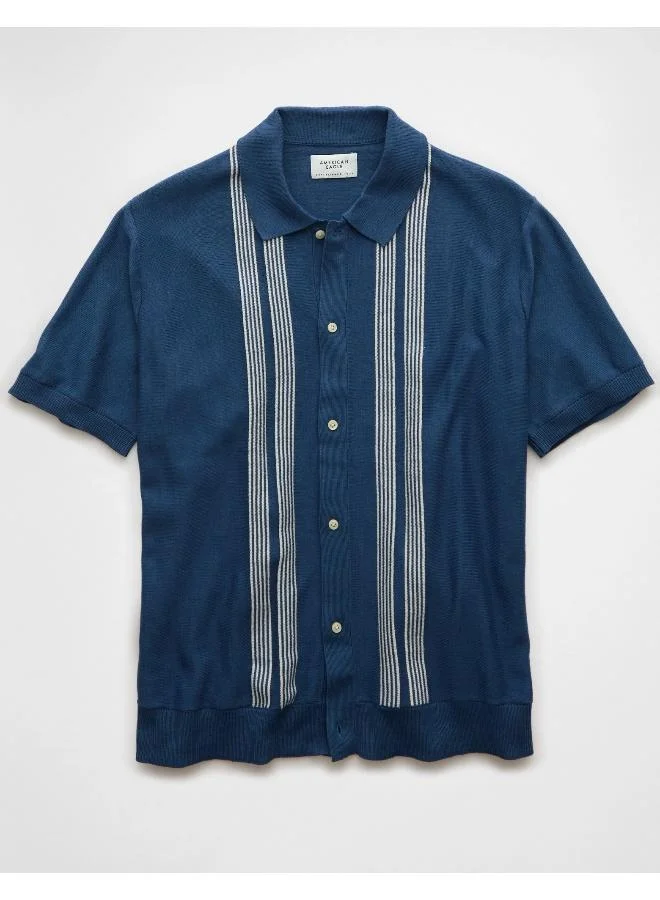 American Eagle AE Button-Up Striped Sweater Polo
