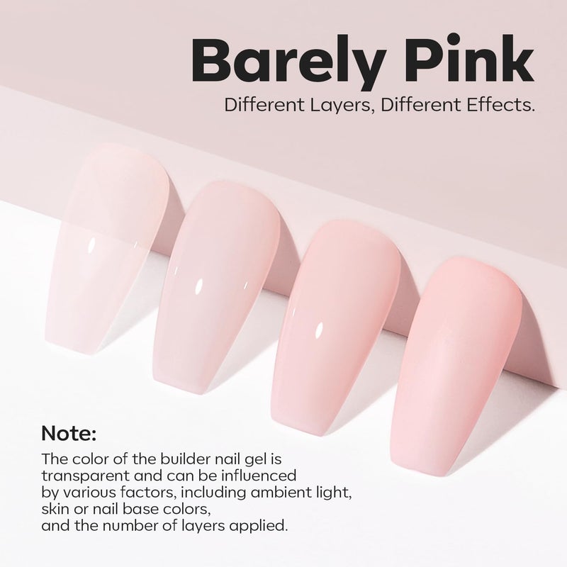 modelones Builder Nail Gel, 8-in-One Barely Pink Builder, Sheer Pink Rubber Base Gel Polish, LED Lamp Cured Color Base Hardener Strengthener Apex Building Extension for Girls DIY Salon Home - Image 2