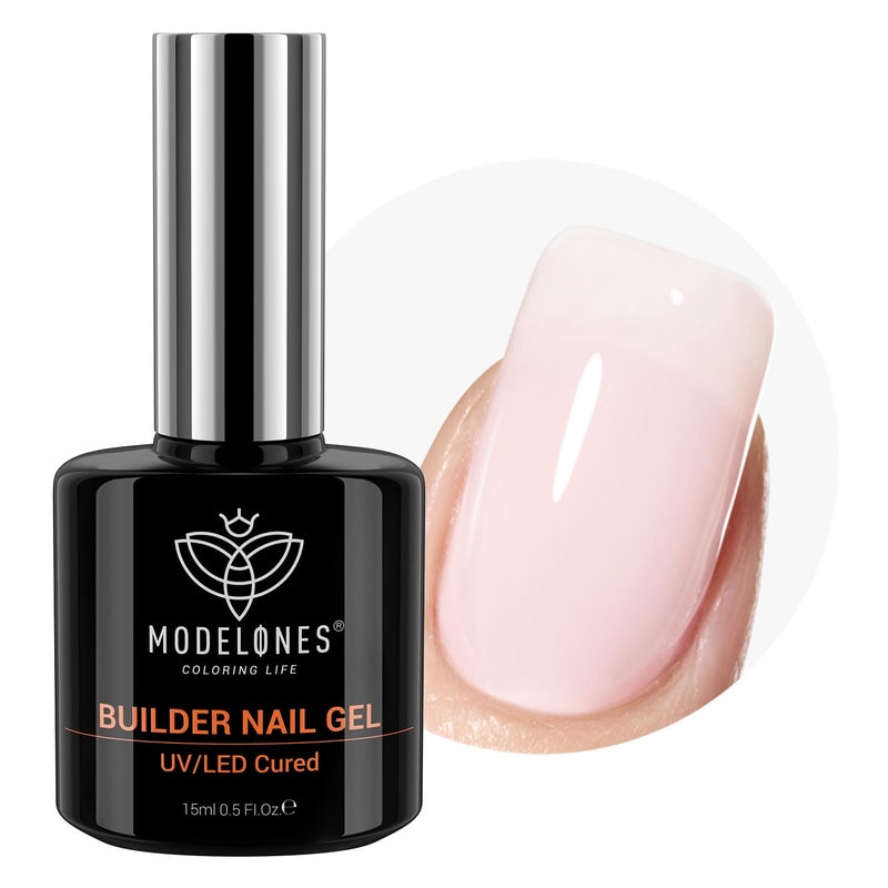 modelones Builder Nail Gel, 8-in-One Barely Pink Builder, Sheer Pink Rubber Base Gel Polish, LED Lamp Cured Color Base Hardener Strengthener Apex Building Extension for Girls DIY Salon Home - Image 1