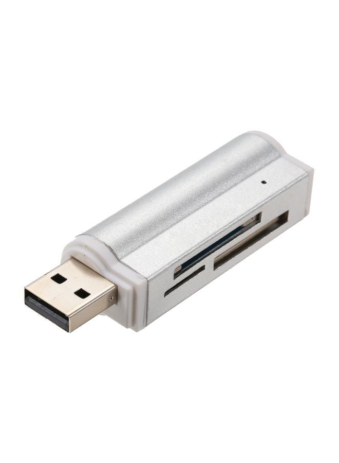 Mini Portable USB 2.0 Card Reader For SD/SD/TF/MS Duo/Micro MS(M2)/Ms Pro Duo Silver - Image 1