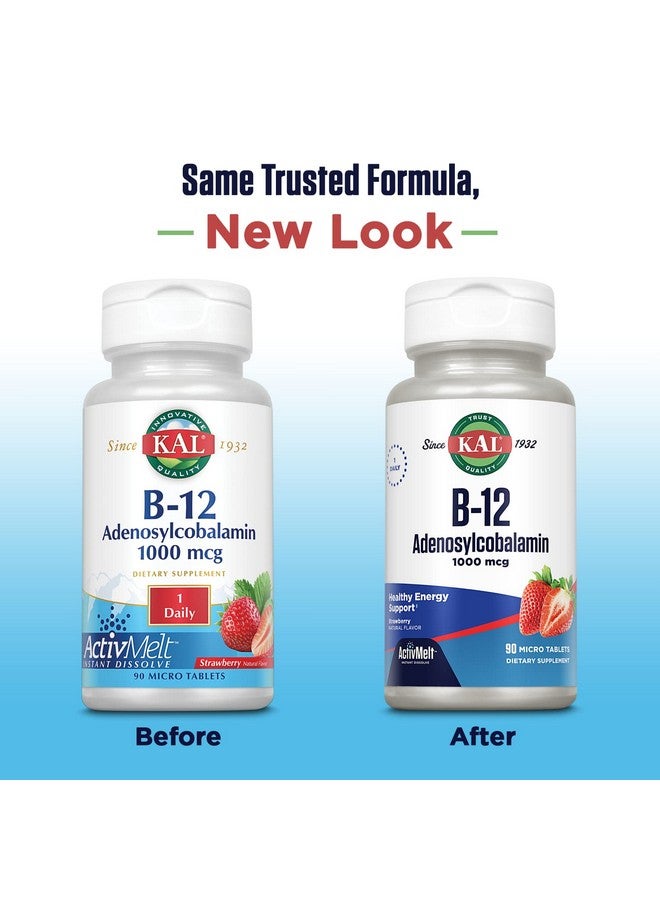 KAL Vitamin B12 1000 Mcg Adenosylcobalamin Activmelt B12 Energy Supplements Metabolism Nerve And Red Blood Cell Support High Absorption Vegetarian Natural Strawberry 90 Serv 90 Micro Tablets - Image 4