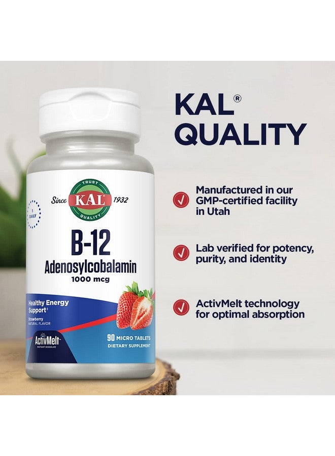 KAL Vitamin B12 1000 Mcg Adenosylcobalamin Activmelt B12 Energy Supplements Metabolism Nerve And Red Blood Cell Support High Absorption Vegetarian Natural Strawberry 90 Serv 90 Micro Tablets - Image 5