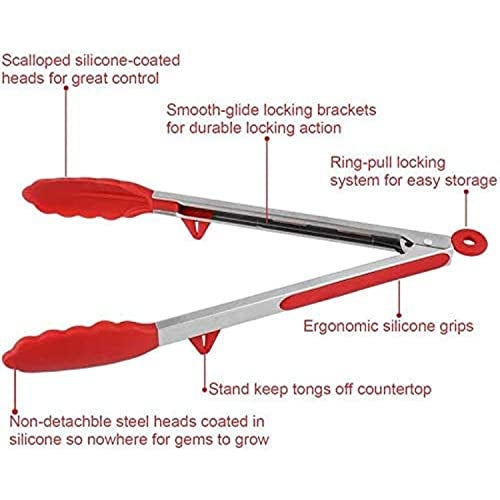 HEXONIQ® Kitchen Tongs for Cooking 11 Inch Set of 3 - Stainless Steel Cooking Tongs with Silicone Tips for Nonstick Cookware - Silicone Tongs for Grilling, Serving, BBQ & Salad (Black) - Image 3