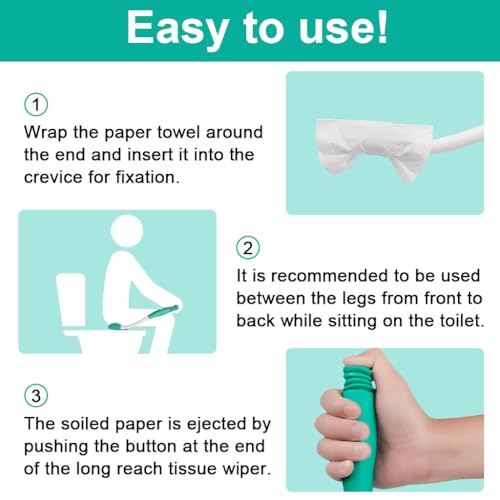HANNEA® Toilet Aid Bottom Wiper for Elders Long Handle Butt Wiper Tool Convenient Toilet Aids for Wiping Bottom, Wiping Aids for Toileting, One Button Release, Mess Free Toilet Paper Wand - Image 4