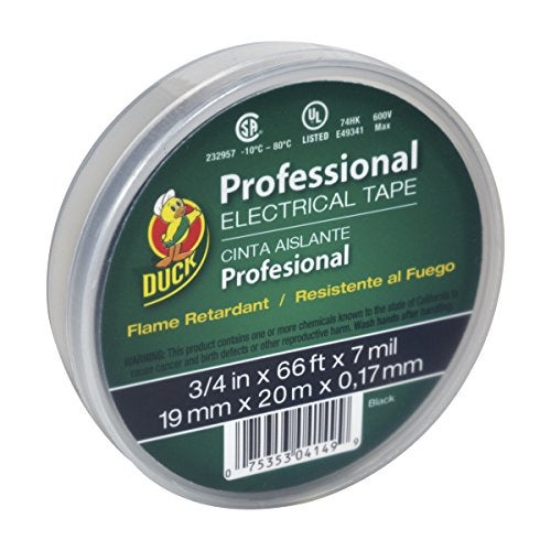 Duck Brand Professional Grade Electrical Tape, 3/4-Inch by 66 Feet, Single Roll, Black (299019) - Image 1