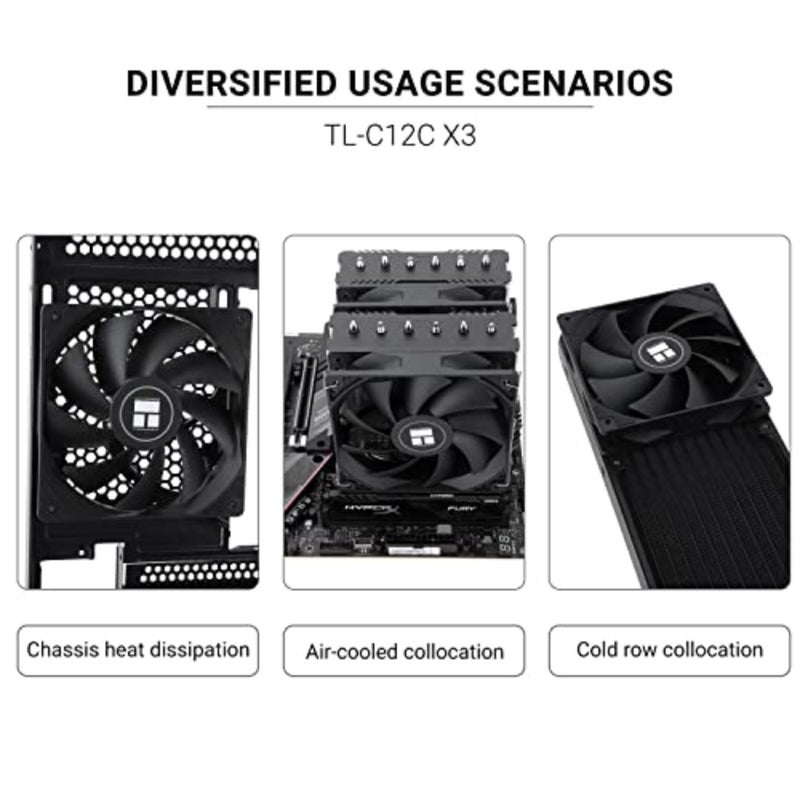 TL-C12C X3 مروحة وحدة المعالجة المركزية مقاس 120 مم، مروحة كمبيوتر صامتة 4pin PWM مع محمل S-FDB، مروحة تبريد تصل إلى 1550 دورة في الدقيقة 3 كميات - Image 5