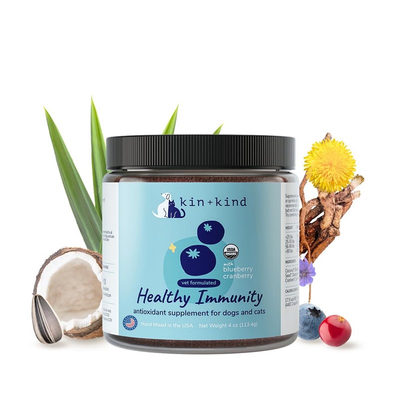 kin+kind Pet Vitamins and Supplements - Immune Support Supplement for Dogs & Cats - Natural Dog Supplements & Cat Supplements w/Organic Ingredients for Healthy Immunity - Made in USA - 4 oz (Medium) - Image 1