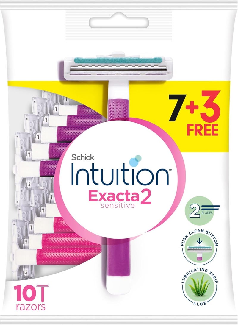 Intuition Exacta2 Sensitive Disposable Razors for Women - 10 Count with Aloe and Vitamin E - Image 1