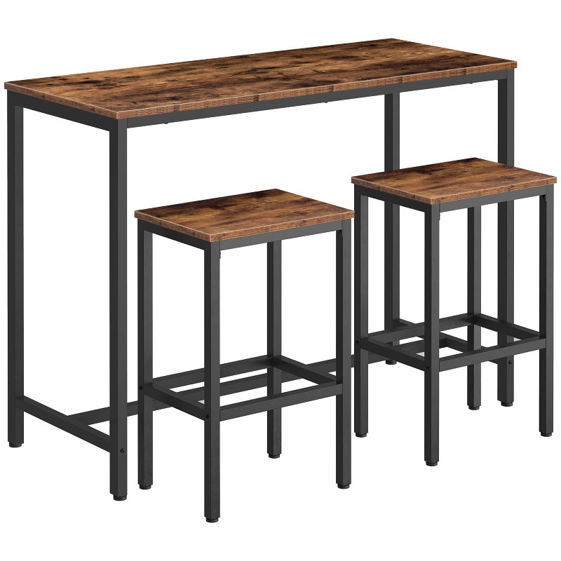 HOOBRO Bar Table and Chairs Set 472 Rectangular Pub Table with 2 Stools for Small Space High Top Table 3Piece Breakfast Table Set Sturdy Metal Frame Easy to Assemble Rustic Brown BF52BT01