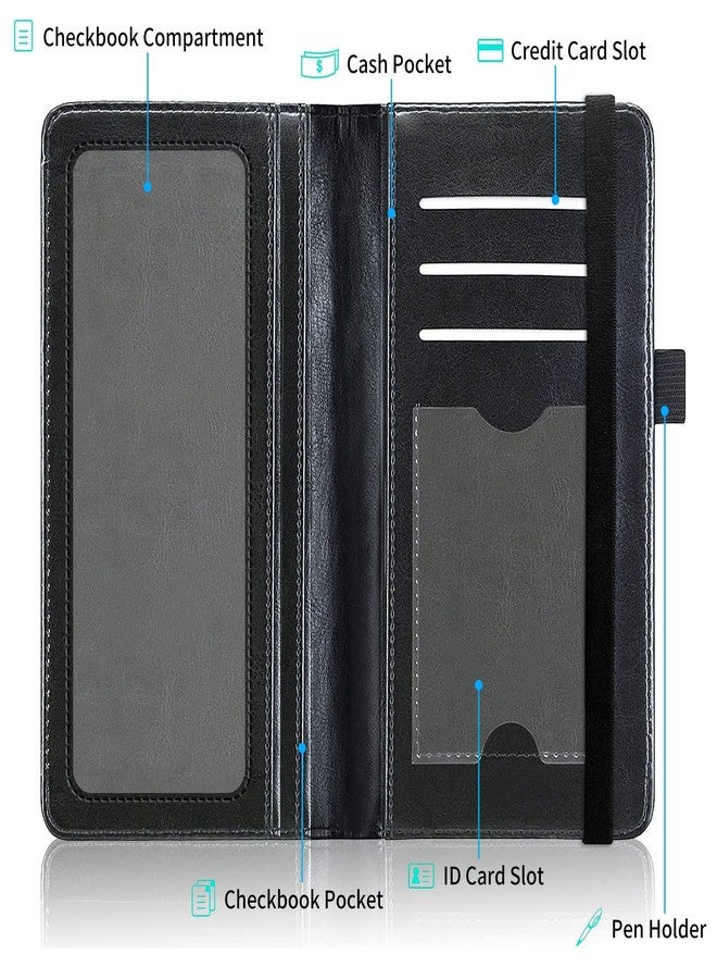 FUYOCWE Leather Checkbook Covers for Men Women Check book Holder Cover Wallets for Personal Checkbook Duplicate Checks with RFID Blocking & Elastic Strap, Bald Eagle with Flag, Classic - Image 2