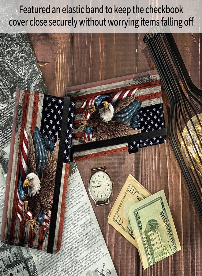 FUYOCWE Leather Checkbook Covers for Men Women Check book Holder Cover Wallets for Personal Checkbook Duplicate Checks with RFID Blocking & Elastic Strap, Bald Eagle with Flag, Classic - Image 4