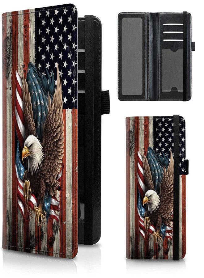 FUYOCWE Leather Checkbook Covers for Men Women Check book Holder Cover Wallets for Personal Checkbook Duplicate Checks with RFID Blocking & Elastic Strap, Bald Eagle with Flag, Classic - Image 1