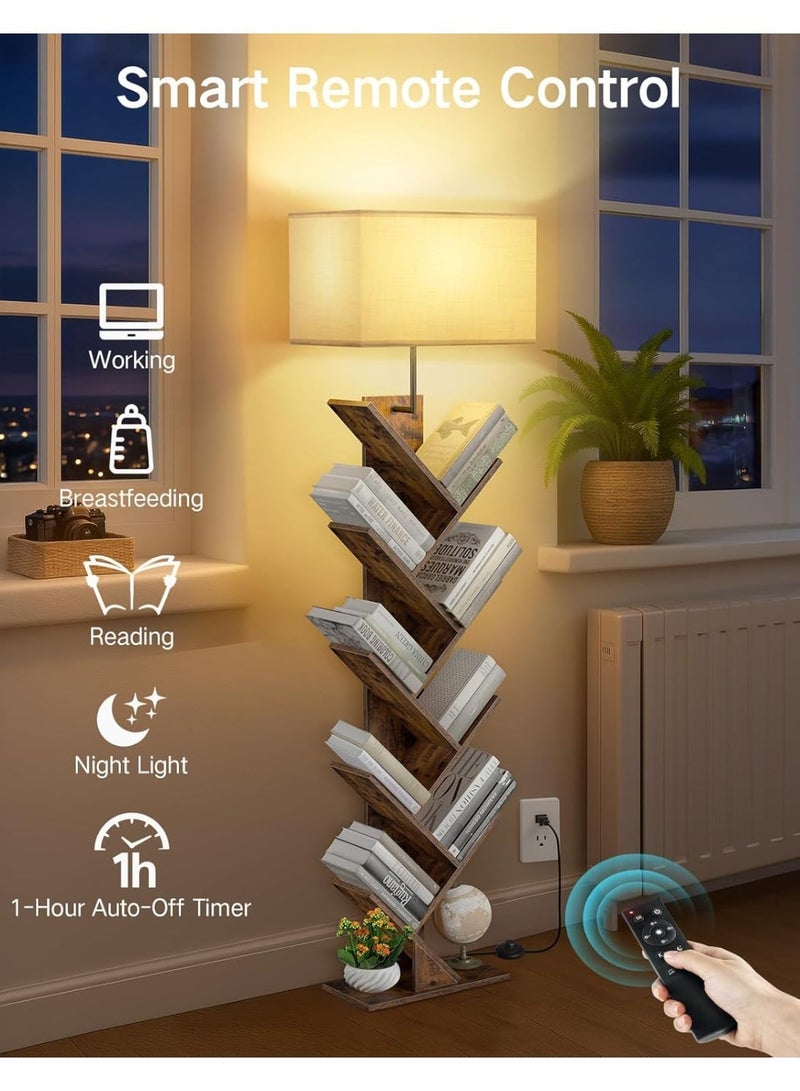 OUTON 9-Tier Wooden Bookshelf with Built-in Lighting, Remote Control & Timer, Dimmable Tall Floor Book Shelf, Narrow Wood Bookcase, Compact Book Organizer Suitable for Living Room, Bedroom and Home Office Brown - Image 5