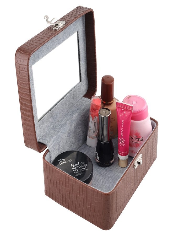 FADAK Professional Cosmetic Makeup Kit Storage Organizer Travel Toiletry Vanity Box Cosmetic Bag, Make up box for Home & Travel,Vanity Box (Brown) - Image 4