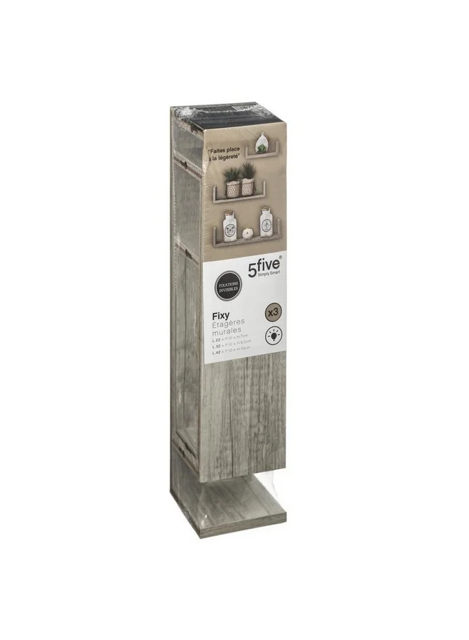 Five Simply Smart 3-Piece Fixy Floating Wall Shelf Set Grey Oak 10 x 10 x 42 cm 138955D