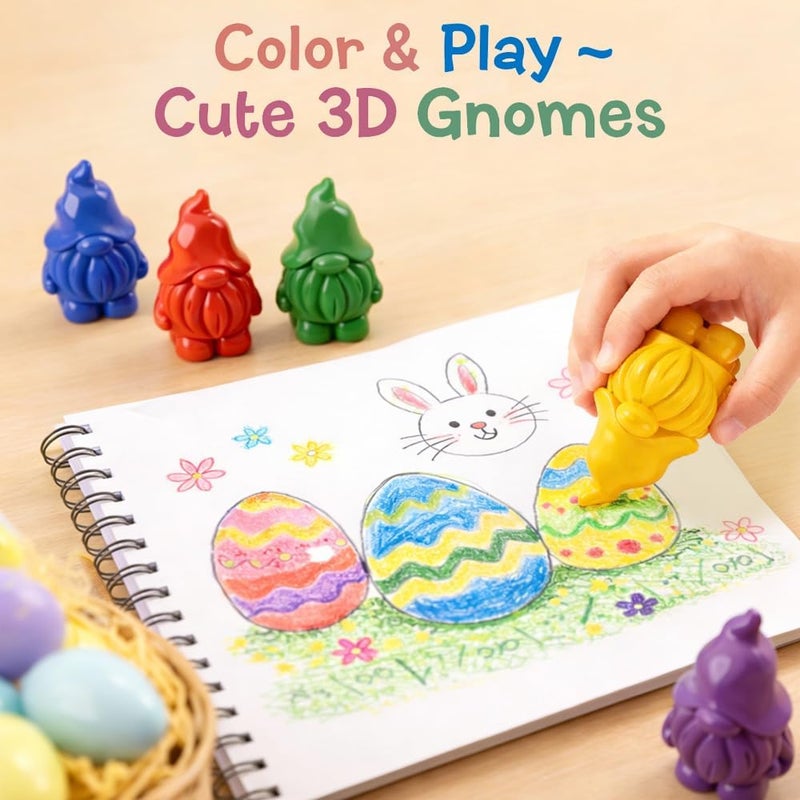 VKTEN Gnome-Shaped Toddler Crayons, 12 Colors Non-Toxic Washable Crayons for Kids – Perfect Stocking Stuffers Christmas Gifts Easter Basket Stuffers for Babies Toddler - Image 5