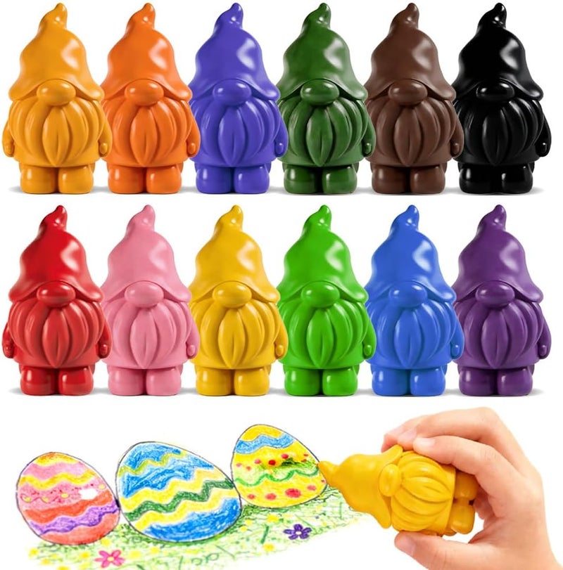 VKTEN Gnome-Shaped Toddler Crayons, 12 Colors Non-Toxic Washable Crayons for Kids – Perfect Stocking Stuffers Christmas Gifts Easter Basket Stuffers for Babies Toddler - Image 1