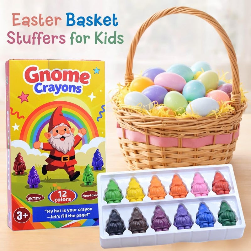 VKTEN Gnome-Shaped Toddler Crayons, 12 Colors Non-Toxic Washable Crayons for Kids – Perfect Stocking Stuffers Christmas Gifts Easter Basket Stuffers for Babies Toddler - Image 2