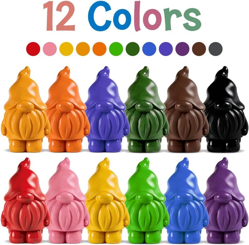 VKTEN Gnome-Shaped Toddler Crayons, 12 Colors Non-Toxic Washable Crayons for Kids – Perfect Stocking Stuffers Christmas Gifts Easter Basket Stuffers for Babies Toddler - Image 3