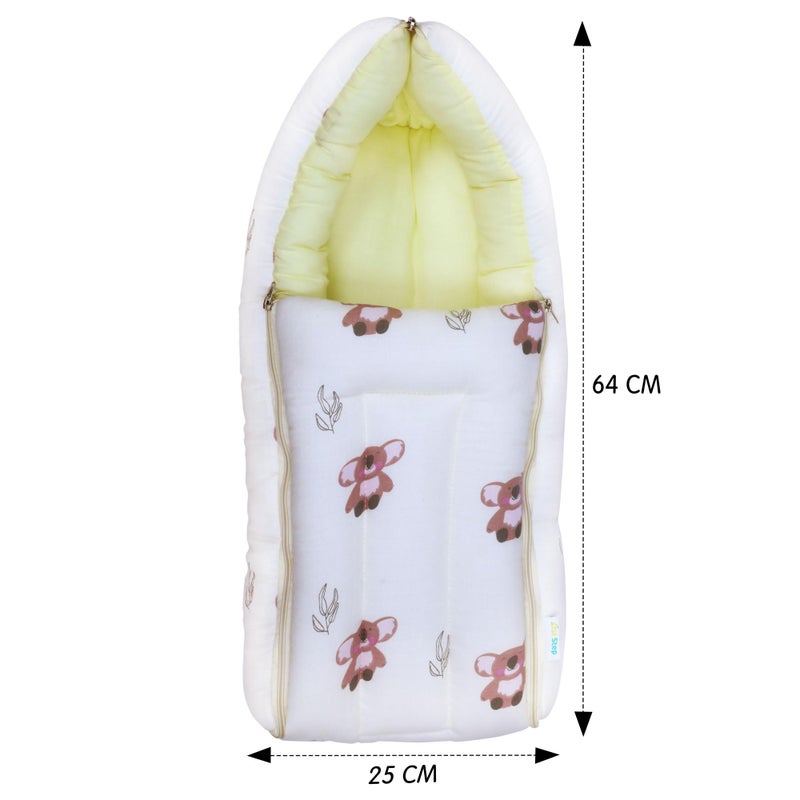 1ST STEP Muslin Cotton 3 in 1 Baby Bed, Sleeping Bag & Carry Nest, Cotton Baby Bedding for New Born & Infant, Portable Bassinet, for Baby Carrying & Sleeping, Unisex Baby Sleeping Bed (YLBEAR) - Image 2