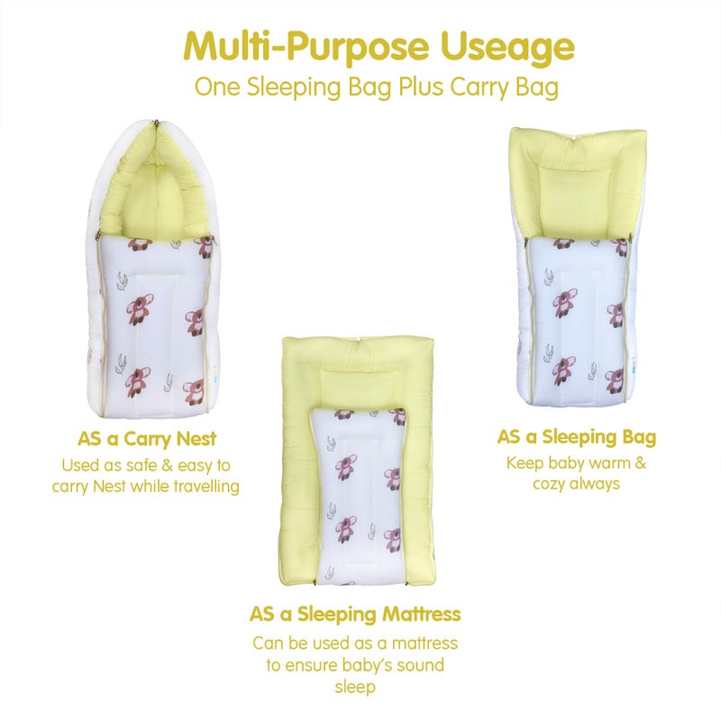 1ST STEP Muslin Cotton 3 in 1 Baby Bed, Sleeping Bag & Carry Nest, Cotton Baby Bedding for New Born & Infant, Portable Bassinet, for Baby Carrying & Sleeping, Unisex Baby Sleeping Bed (YLBEAR) - Image 3