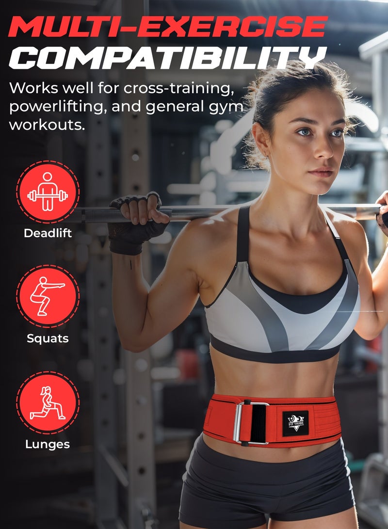 FIT TRIBE Weight Lifting Belt, Self-Locking Adjustable Gym Belt, Powerlifting & Strength Training Lumbar Support, Durable Nylon Belt for Men & Women Fitness Workouts (Red) - Image 3