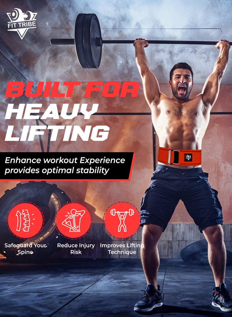 FIT TRIBE Weight Lifting Belt, Self-Locking Adjustable Gym Belt, Powerlifting & Strength Training Lumbar Support, Durable Nylon Belt for Men & Women Fitness Workouts (Red) - Image 5