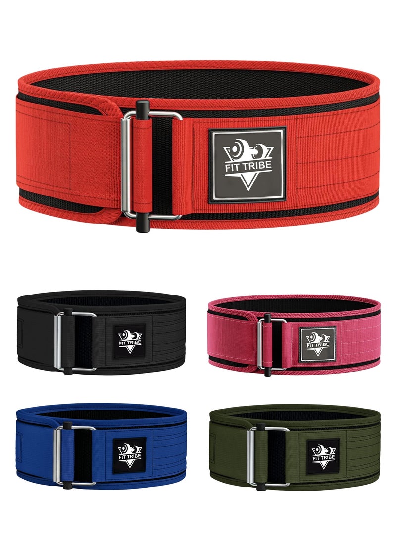 FIT TRIBE Weight Lifting Belt, Self-Locking Adjustable Gym Belt, Powerlifting & Strength Training Lumbar Support, Durable Nylon Belt for Men & Women Fitness Workouts (Red) - Image 1