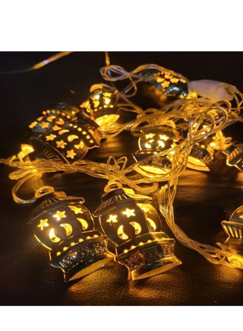 مصابيح زينة رمضان فانوس معدني10 قطع لون دهبي  - Image 1