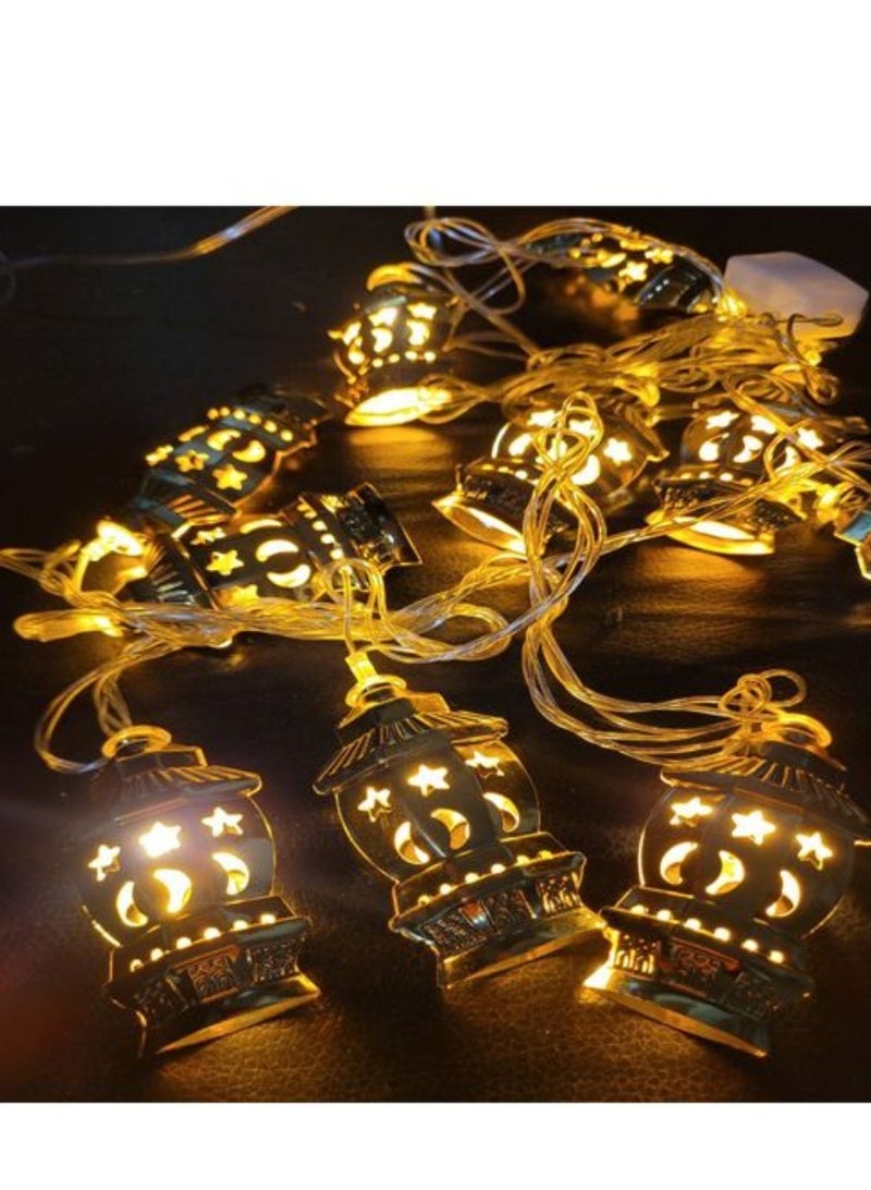 مصابيح زينة رمضان فانوس معدني10 قطع لون دهبي  - Image 3