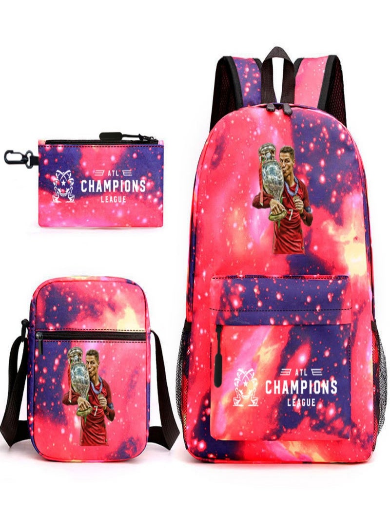 C Ronaldo Children Backpack Schoolbag Teen Student School Book bag with Lunch Box Pen Case 3 in 1 for Kids