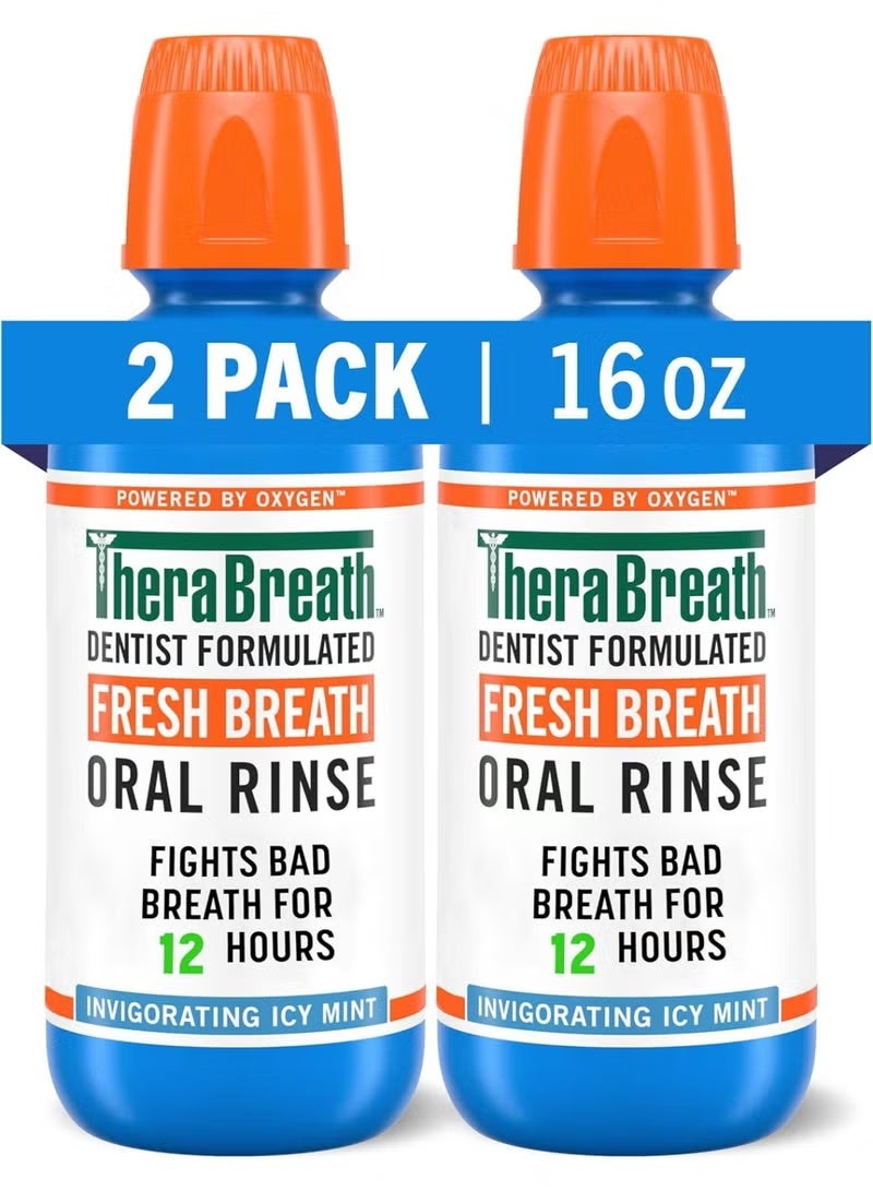 Therabreath Dentist Formulated Fresh Breath Oral Rinse Invigorating Icy Mint 473ml (Pack of 2) - Image 1