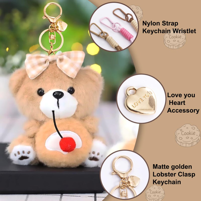 YILANFULL Cherry Bear Key Chain Bag Charms,Cute Plush Keychains Gift For Women Handbag, Purse, Backpack, Car Keys - Image 2